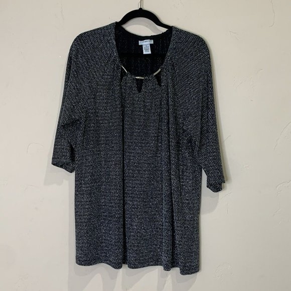 Catherines Women's 1X 18/20W Black Silver Stretch Blouse - Picture 2 of 9